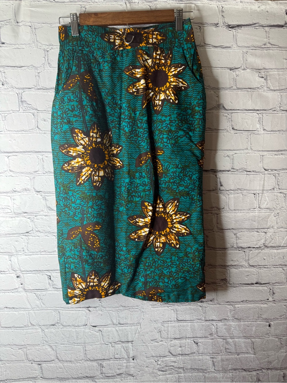 Grassfields vintage Teal Floral Midi Skirt with Sunflower Print size 12